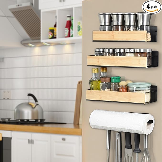 OTraki 4 Pack Strong Magnetic Spice Rack for